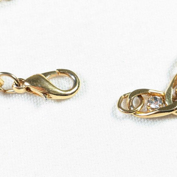 Gold toned curb link chain bracelet with clear rhinestones - Picture 4 of 5